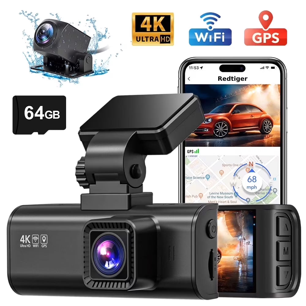 Ultimate 4K Front and Rear Dash Cam with WiFi & GPS | Night Vision, Loop Recording, and 3.18'' LCD Screen for Complete Road Safety