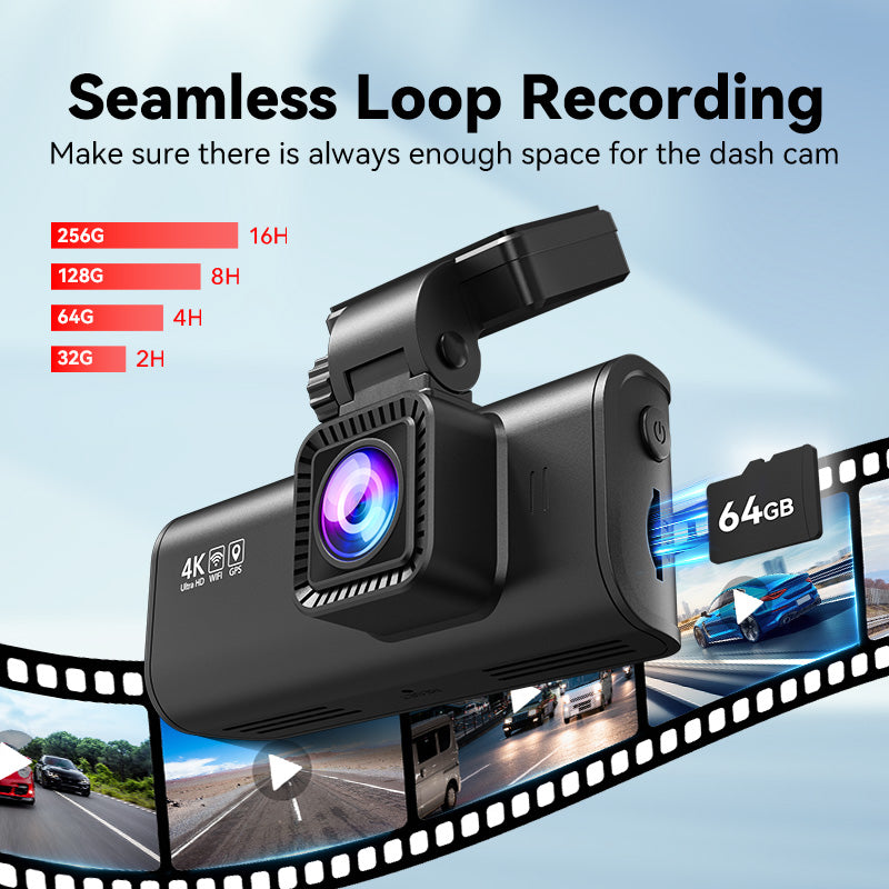 Ultimate 4K Front and Rear Dash Cam with WiFi & GPS | Night Vision, Loop Recording, and 3.18'' LCD Screen for Complete Road Safety