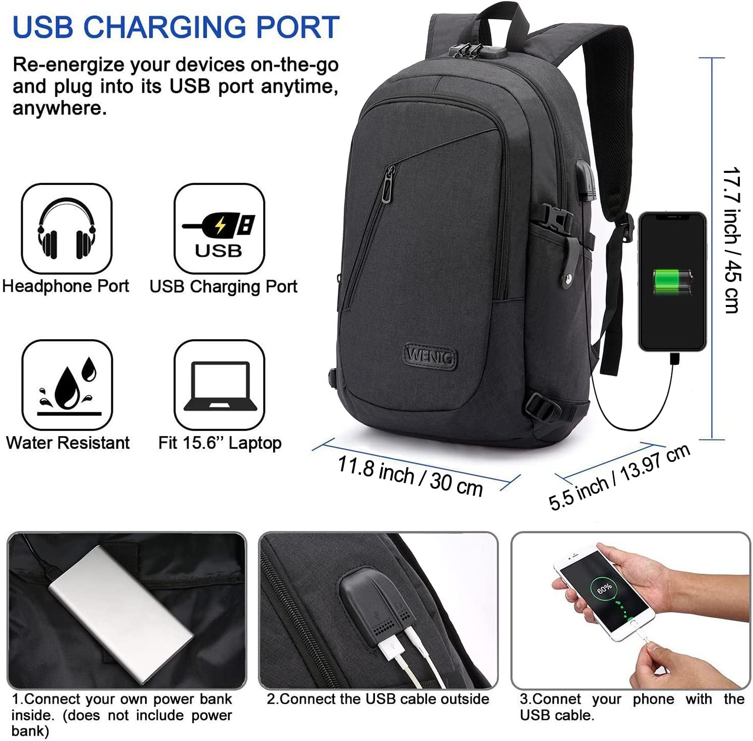 Secure Your Essentials with the Anti-Theft Travel Laptop Backpack - USB Charging Port & Water Resistant Design for Men and College Students, Fits 15.6 Inch Laptops