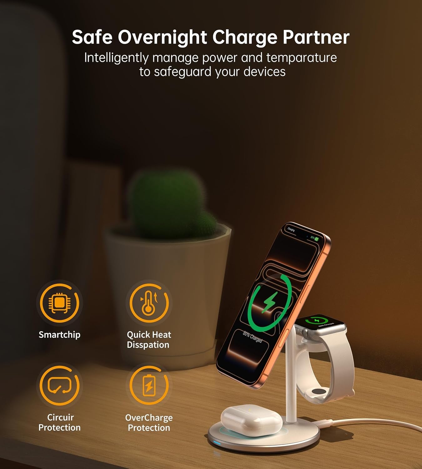 Ultimate 3 in 1 Wireless Charging Station for Apple Devices – 15W MagSafe Fast Charger with 20W Adapter for iPhone 17, 16, 15, 14, 13, 12 Pro Max/Air/Plus/Pro/Mini, iWatch, and AirPods in Sleek White Design