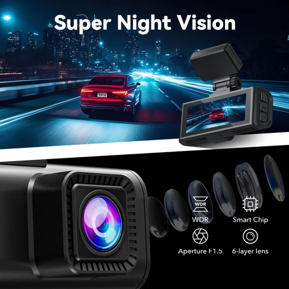Ultimate 4K Front and Rear Dash Cam with WiFi & GPS | Night Vision, Loop Recording, and 3.18'' LCD Screen for Complete Road Safety