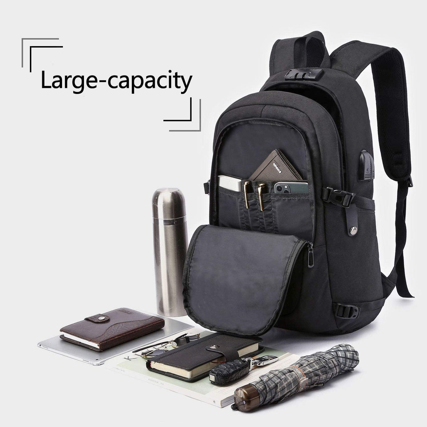 Secure Your Essentials with the Anti-Theft Travel Laptop Backpack - USB Charging Port & Water Resistant Design for Men and College Students, Fits 15.6 Inch Laptops