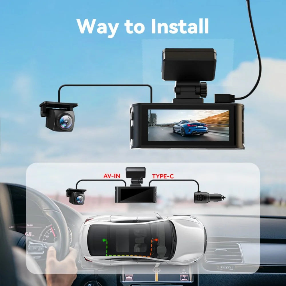 Ultimate 4K Front and Rear Dash Cam with WiFi & GPS | Night Vision, Loop Recording, and 3.18'' LCD Screen for Complete Road Safety