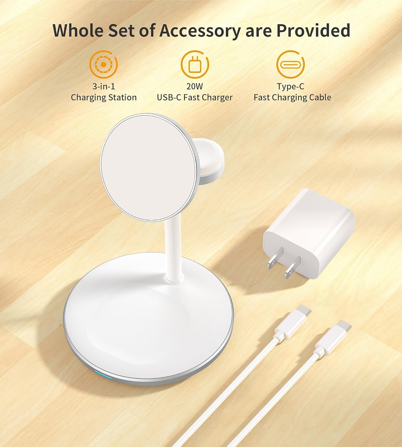 Ultimate 3 in 1 Wireless Charging Station for Apple Devices – 15W MagSafe Fast Charger with 20W Adapter for iPhone 17, 16, 15, 14, 13, 12 Pro Max/Air/Plus/Pro/Mini, iWatch, and AirPods in Sleek White Design